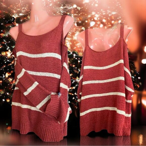 Blush l Rust Striped w/ Cold-Shoulder Cut-Outs l Sweater l 1X - Picture 8 of 8